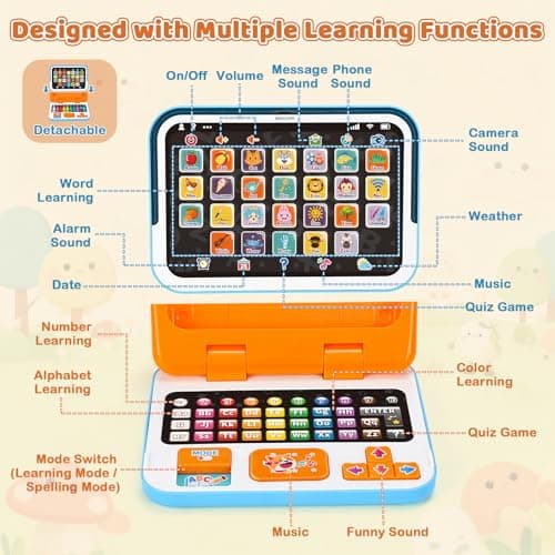 Dreamon Kids Laptop 2-in-1 Toy Laptop Computer for Toddler Children Detachable Kids Tablet with Alphabet Music Lights Sounds Educational Montessori Toys for 12M+ 1 2 3 Years Old — view 3