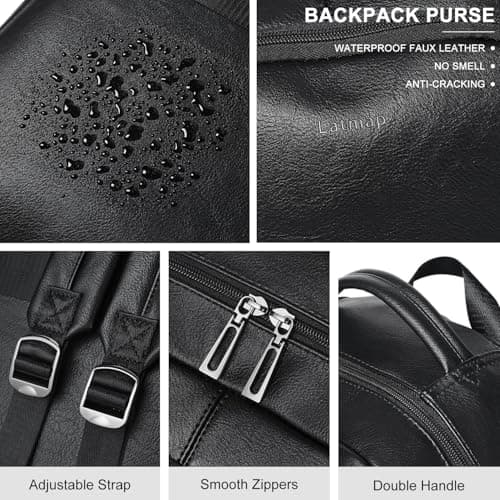 LATMAP 30L Backpack Purse for Women 45x35x19cm,Vegan Leather Backpack Ladies Laptop College Daypack Work Handbag Travel fits 15.6" Laptop,Black — view 5