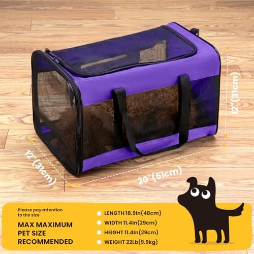 Conlun Dog Carrier Bag,Soft-Sided Pet Carriers for Dogs with 4-Sided Mesh, Cat Transport for Large Cats Small Dog Up to 9Kg,Collapsible Dat Travel Carrier-L,Purple — view 2