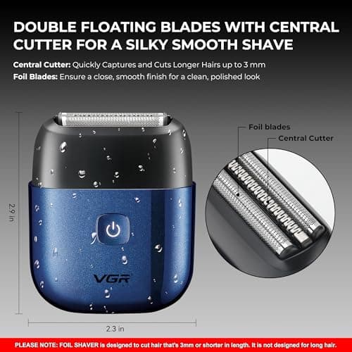 VGR Mini Electric Foil Shaver for Men – Compact Travel Razor – Pocket Size Portable USB-C Cordless Beard & Face Shaving Machine – IPX7 Waterproof Bald Head Battery Shavers – Mens Wet Dry Close Shave — view 3