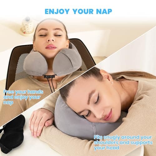 Good Nite Travel Pillow for Airplane, Neck Pillow for Travel Soft Memory Foam Travel Pillows for Adults Plane Pillow Flight Pillow for Camping/Car Grey — view 5