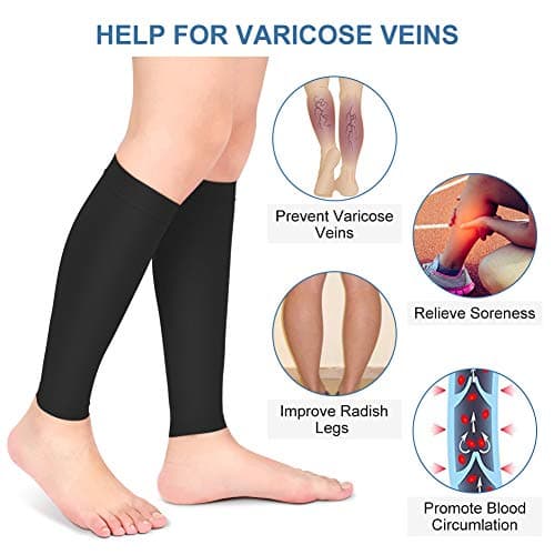 Graduated Calf Compression Sleeves, Medical Footless Compression Socks Men Women Shin Splints Leg Brace 20-30mmHg with Graduated Pressure for Swelling Varicose Veins Calf (Black-XL) — view 3