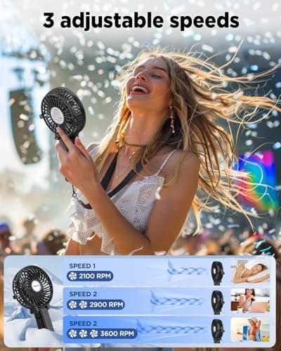 EasyAcc Handheld Fan Portable USB Fan 3 Speeds [Lifetime Service] 180° Foldable Powered Personal Mini Electric Fan With Rechargeable Battery Folding Adjustable Speeds Fan Home Travel Outdoor Black — view 4