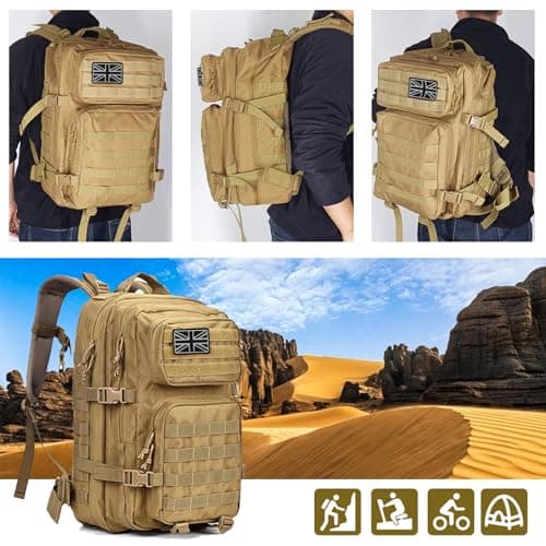 Oreunik 45L Military Tactical Backpack,Molle Army Rucksack Large Tool Backpack for Work Hiking Trekking Camping Hunting Fishing (Khaki) — view 5