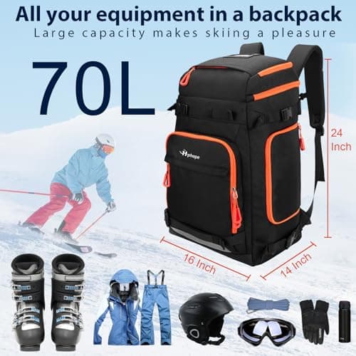 Hp hope Ski Backpack with Helmet Compartment 70L Large Capacity Ski Boot Bag for Skiing Waterproof Rucksack for Snowboarding for Ski Boots Skates Snowboard — view 2