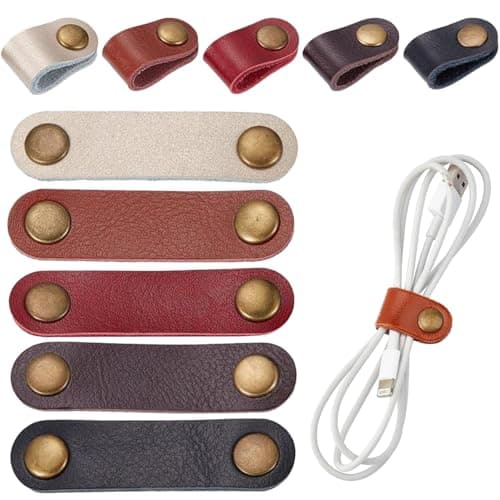 Denipry 10pcs Cord Organizer, PU Leather Cable Straps Small Cable Ties Reusable Cable Tidy for Travel Office Home Phone Charging Headphone Cord Ties Wire Organizer