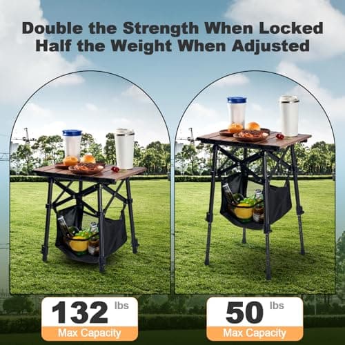 Odoland Portable 40 * 30cm Camping Table with Adjustable Height (42-56cm) for Uneven Ground Include Carry Bag, Lightweight for Outdoor Picnic, Beach, Travelling, Cooking, Fishing, Backyard — view 3