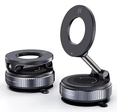 Magnetic Phone Holder Mount, Universal Suction Cup Phone Stand for Car Windscreen, Office Glass, Home Window & Kitchen, Strong Vacuum 360° Rotating Foldable Mount, iPhone Samsung Compatible