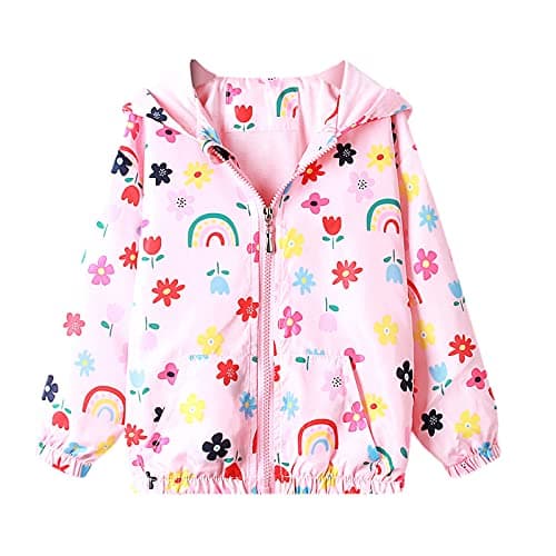 Bluesaly Baby Girls Jackets Hooded Toddler Outwear Kids Flowers Pink Coat