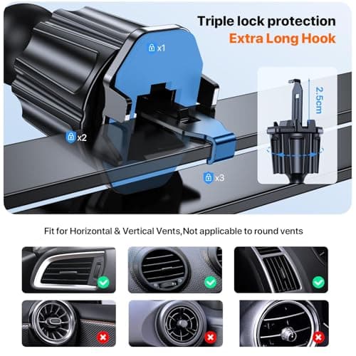 miracase 2nd Generation Car Phone Holder, Air Vent Phone Holder for Cars 360° Rotation, Universal Mobile Phone Mount Automobile Cradles for Vent Van iPhone 17 16 15 14 Pro Max 13 12 11 Samsung — view 4