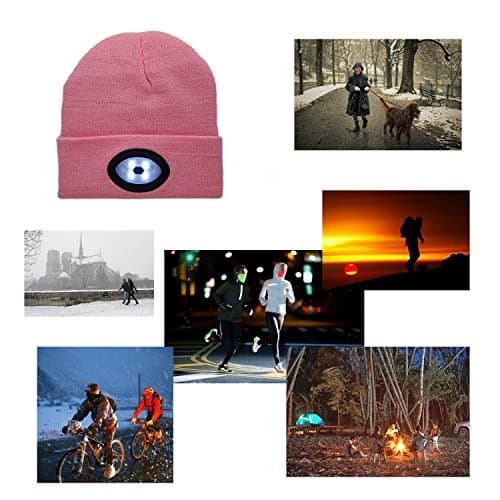 DPWELL Bright LED Headlamp, USB Rechargeable Unisex 6 LED Knitted Warm Beanie Hat Cap Hands Free Headlamp Flashlight Cap for Hunting,Camping,Grilling,Running (Pink) — view 3
