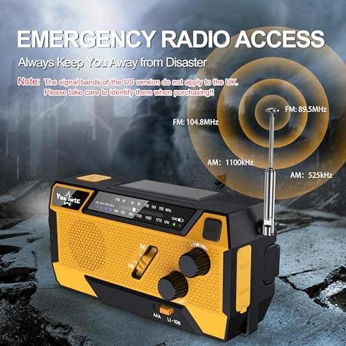 Wind Up Solar Radio, 7400mWh (2000mAh) Solar Powered Radio Emergency Hand Crank Radio with 3 Built-in Cables, Battery Operated, SOS Alarm & Flashlight, Emergency wind up torch for Hurricane, Emergency — view 2