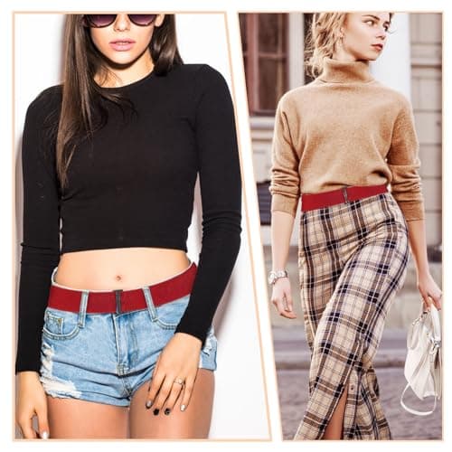 Cobee Women Invisible Belts, Women Stretch Belt Adjustable Elastic Belt with Flat Buckle No Show Waist Belts for Jeans Pants Dresses (Red) — view 2