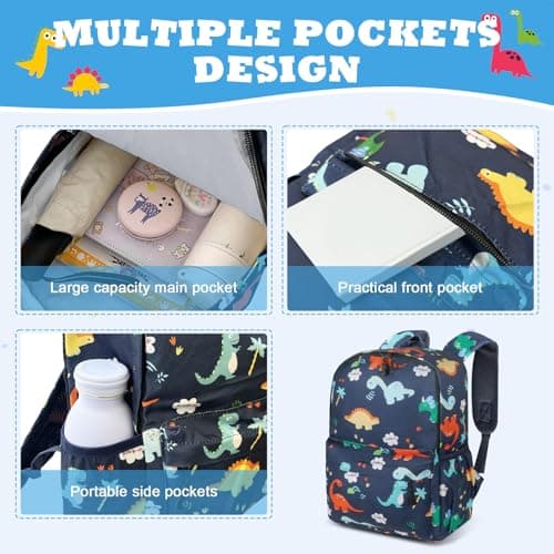 Aucuu Kids Backpack, Dinosaur School Backpack, Boys Girls Toddler Primary School Bag, Waterproof Nylon Rucksack, Casual Daypack, Book Bag for Campus Outdoor Travel Sports — view 4
