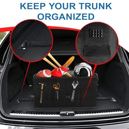 HomeVC Car Boot Organiser, 60L Collapsible Car Boot Storage with Lid, Non-Slip Bottom & Adjustable Straps, 600D Oxford Sturdy SUV Truck Van Storage Organizer for Women Men, Black — view 6