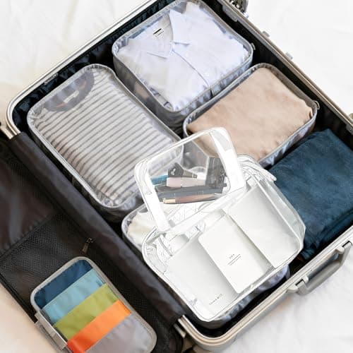 2 Pcs Clear Toiletry Bag, White Clear Wash Bags for Toiletries, PVC Waterproof Transparent Makeup Bags for Travel, Portable Transparent Cosmetic Bag for Men Women Luggage (Medium,Large) — view 5