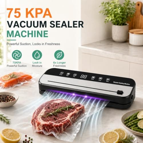Vacuum Sealer Machine, 75 kPa Food Vacuum Sealer Machine with 100 Pcs Vacuum Seal Bags | Multi-Functional Easy Seal Bag Sealer with UV Sterilization, 30cm Longer Seal | For Kitchen Food Preservation — view 2