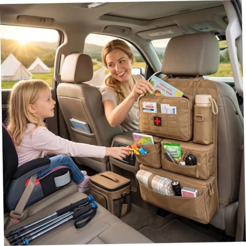 Multi-Pocket Backseat Car Organizer, Seat Organizer for Back of Car Seat, Travel Storage Caddy, Road Trip Accessory, Khaki — view 5