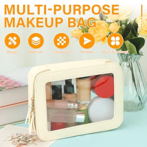 Clear Travel Toiletries Bag Waterproof PVC Clear Makeup Bag with Zipper Portable Make Up Skincare Organiser Women Multifunctional Travel Wash Pouch Car Essentials, 21x5.3x15.8cm — view 5