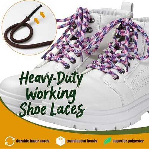 Yusimu Round Boot Laces Heavy Duty Work Hiking Lace, White/Pink/Blue, 120cm — view 3