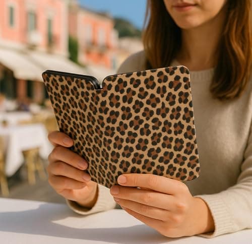 GARD® Case for 7" Kindle Paperwhite (12th Generation-2024) and Kindle Colorsoft Signature Edition - Book Style Folio Durable Vegan Leather Cover with Auto Sleep/Wake, Leopard Print — view 4