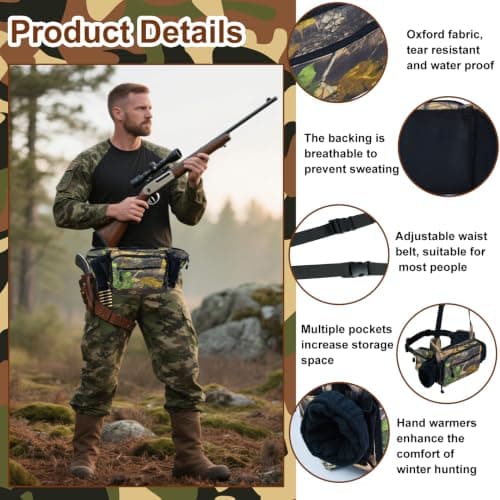 Camo Hunting Fanny Pack with Handwarmer, Waterproof Camouflage Waist Pack — view 3