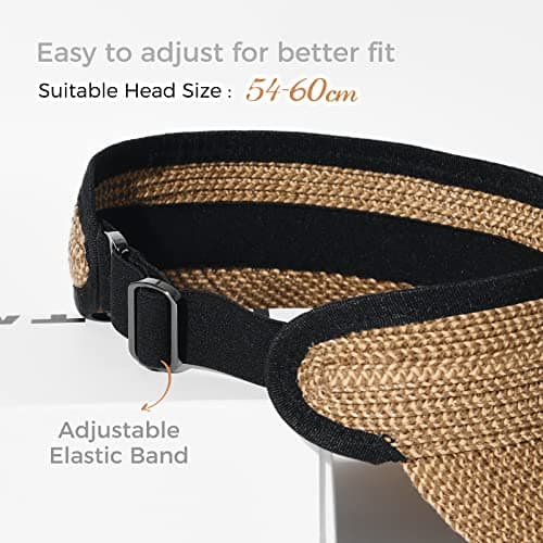 Women's Wide Brim Straw Sun Visor, UV Protection Packable Ponytail Beach Hat, Summer Outdoor Travel Visor Brown — view 3