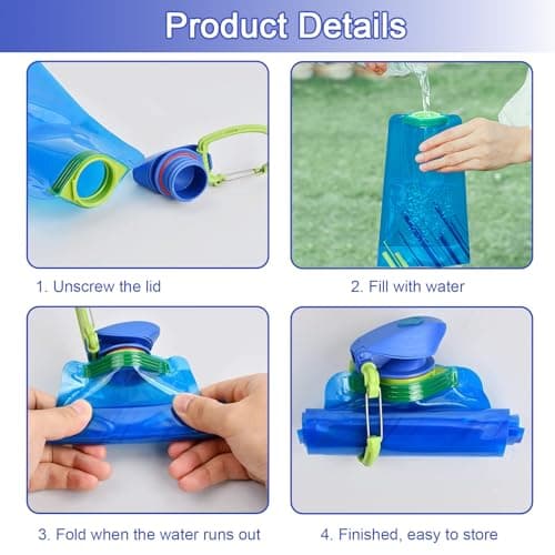 WEDAMOO 4 Pcs Collapsible Foldable 600ml Water Bottles — view 6