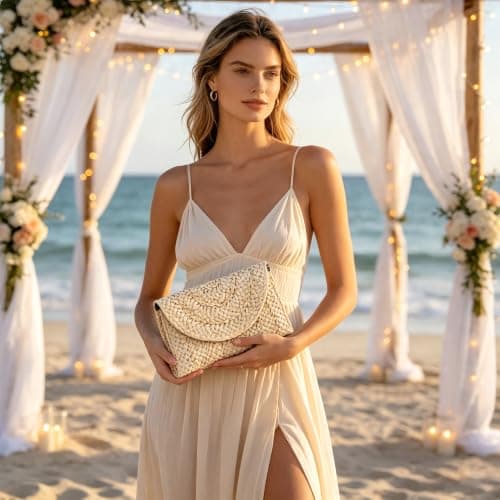 Paxory Straw Beach Clutch Bag for Women, Summer Boho Handmade Woven Beach Handbag, Casual Straw Clutch Bags for Summer Sandybeach Travel Holiday Vacation (Raw) — view 3