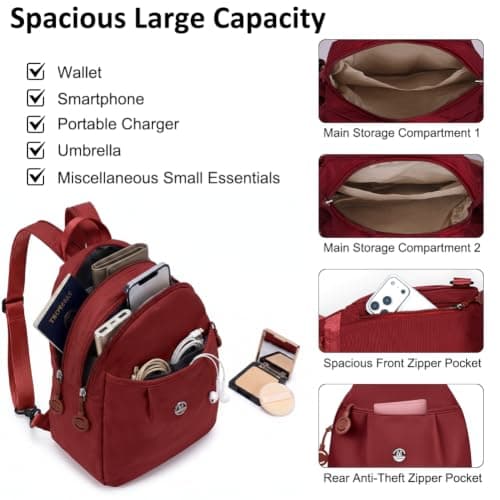 AUAUY 3 in 1 Anti-Theft Travel Tote Bag, Waterproof Oxford, Red — view 3
