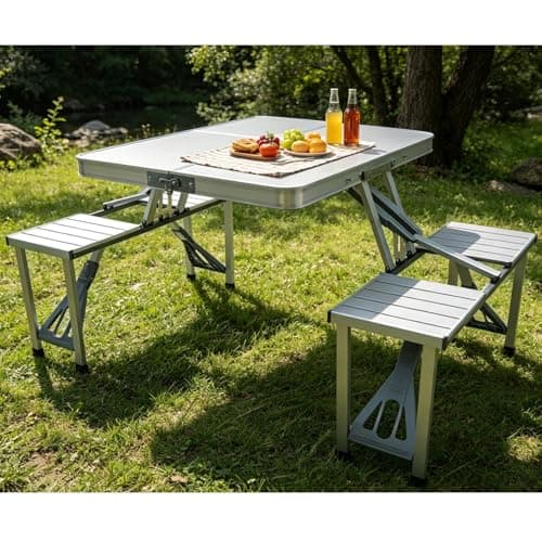 Gr8 Garden Aluminium Folding Camping Table & 4 Chairs Set Portable Picnic Dining Set for Camping BBQ Garden Fishing Festival Caravan Outdoor Use Lightweight Foldable Carry Case Silver — view 6