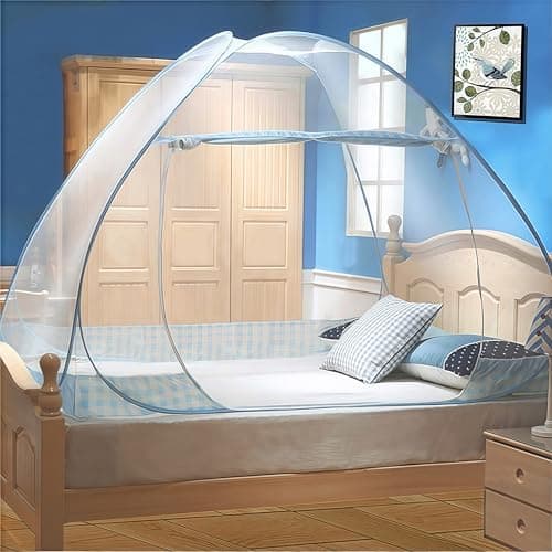 Digead Mosquito Net, 100x200cm Bed Canopy, Portable Travel Mosquito Nets, Foldable Single Door Mosquito Camping Curtain-Blue Edge