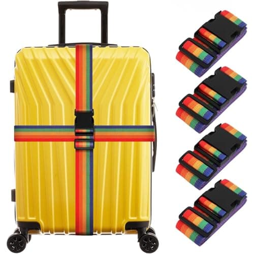 Heavy Duty Luggage Straps for Suitcases Packing Belts Travel Accessories Adjustable Bag Strap (Rainbow, 4pcs)