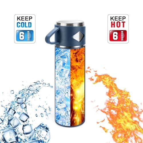 Vacuum Insulated Flask 700ml/23.6oz Stainless Steel Thermo Bottle with Cup for Coffee Water Hot and Cold Drink Flasks.(Blue,Set) — view 4