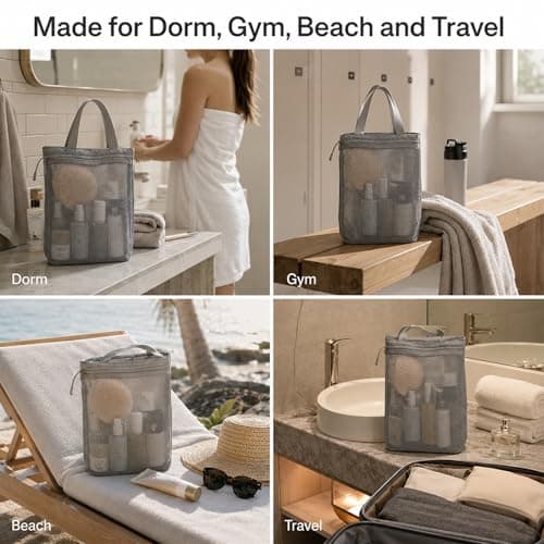 Mesh Shower Caddy Toiletry Bag Portable Quick Dry 3 Pockets for Gym Beach — view 5