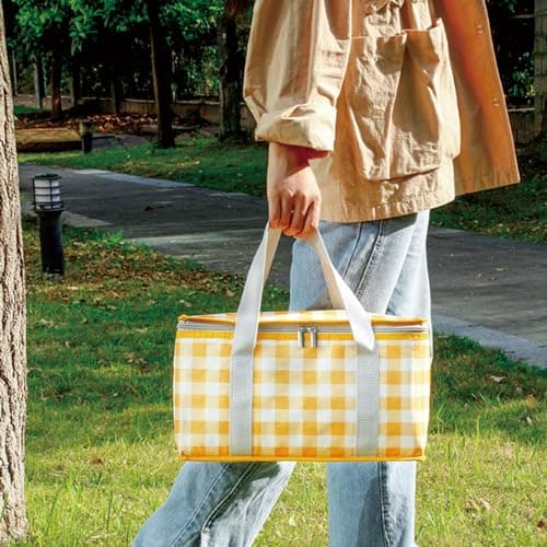 Zerodis Insulated Cooler Bag, Lunch Delivery Bag Reusable Portable Travel Backpack for Grocery Shopping Road Trips (Yellow and White) — view 5