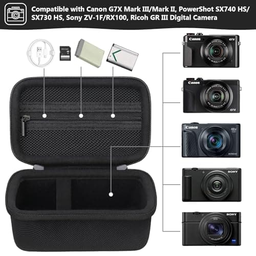 Supmay Hard Travel Case for Canon Powershot G7 X Mark II/ G7 X Mark III Digital Camera, Protective Storage Bag with Zipper Mesh Pocket for Battery Pack, Charging Cable and Other Accessories, Black — view 2