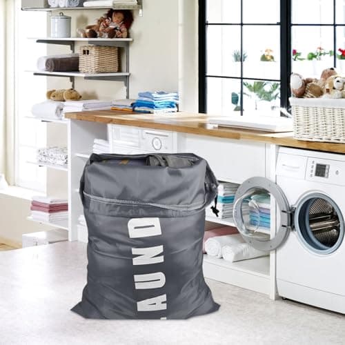 Travel Laundry Bag, 24" x 36" Portable Large Washing Bag for Laundry, Grey — view 6