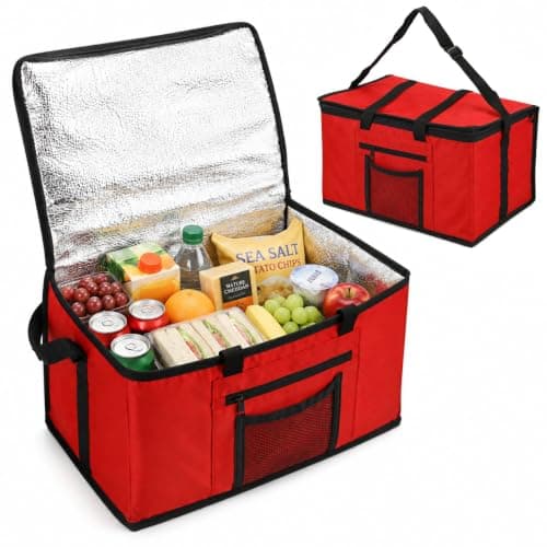 Parkland Extra Large 26L Cooler Cool Bag Box Picnic Camping Food Drink Lunch Festival Ice, fabric, Red, 26 Litre