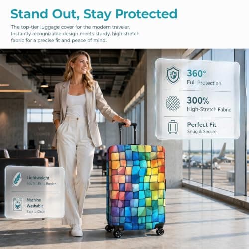 Luggage Cover Suitcase Protector, Elastic Travel Luggage Cover (Grid, S) — view 4