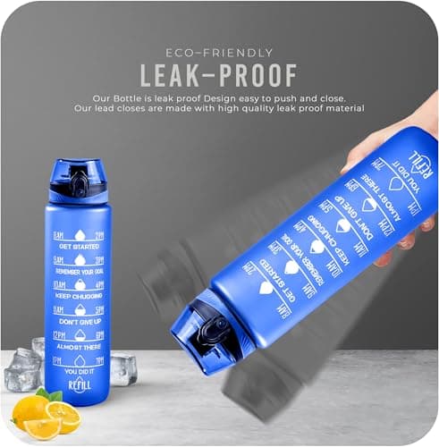 Roe Tenpo Water Bottle 1L, Sports Water Bottle with Time Markings, BPA-Free, Leak-Proof Drinks Bottle, Perfect for Running, Cycling, Gym, Yoga, Camping and Outdoor Activities, Blue — view 3