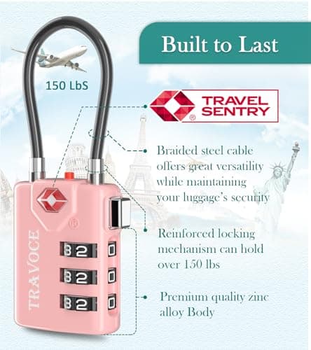 Search Alert TSA Approved Travel Combination Luggage Cable Locks for Suitcase, Gym Locker,Toolbox,Backpack 1,2,4,6 &10 pk (Pink 2 Pack) — view 5