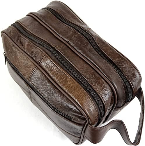 Genuine Leather Mens Wash Bag Toiletry Travel Wash Bag Shaving Bag Bathroom Gym Makeup Organizer Gift for Men & Women (Brown) — view 6