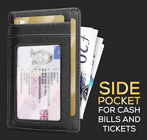PIRNA Slim Wallet for Men | RFID Blocking Minimalist Credit Card Holder – Thin Card Wallet with Small Money Pocket & Gift Box for Men's in UK, Slim Mens Wallets UK (Black Saffiano Wallet) — view 3