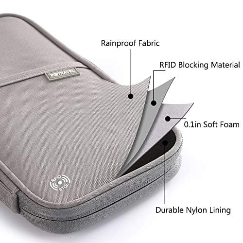 VanFn Travel Wallet Family Passport Holder RFID Blocking Travel Document Organiser Waterproof Holiday Passport Case Men Women for ID Card, Credit Cards, Flight Tickets, Money, Coins (Grey) — view 4