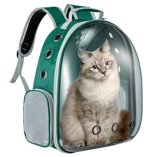 LN COZY CORNER Transparent Bubble Cat Backpack –Space Capsule Pet Carrier Backpack with Hard‑Shell Dome, Breathable Mesh & Padded Straps – Hands‑Free Travel Cat Bag Carrier (Green)