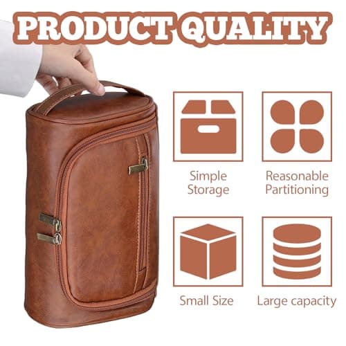 Leather Toiletry Bag for Men – Waterproof Toiletry Bag with Dry & Wet Separation, Thickened Brown Wash Bag, Travel Wash Organizer with Multiple Compartments | Mens Toiletry Bags (Brown) — view 4