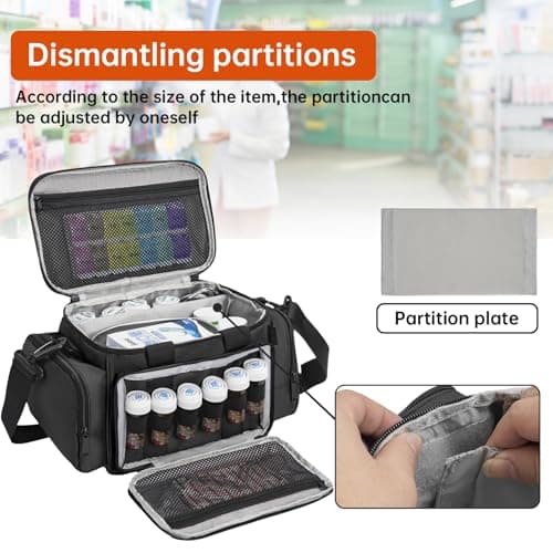 AKOZLIN Medical Supplies Bag Portable Large Emergency Bag (Empty), Nurse/Professional First Aid Bag,Suitable for General Practitioners, Home Care, Travel or Emergency Event，Black — view 2