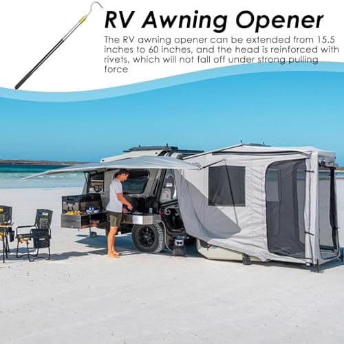 RV Awning Pull Rod - Retractable Metal Pole, Multi Section Locking Opener, Non Slip Rubber Handle Extension Tool | For Tent Shelter Canopy Campervan Truck Trailer Outdoor Accessories — view 2