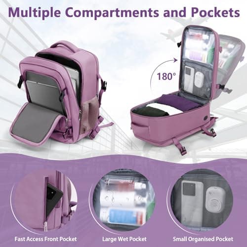 OTAHGK Cabin Bags 40×30×20 for Ryanair Underseat Carry-ons Travel Backpack Hand Luggage Bag Flight Rucksack Casual Daypack School Office Backpack Fit 14 Inch Laptop with USB Charging Port-Purple — view 3